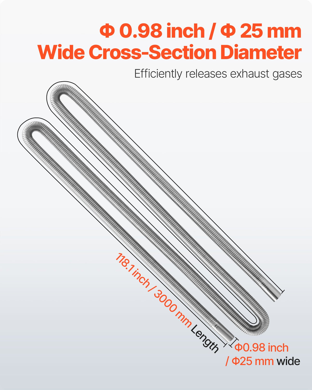 3000mm Stainless Steel Diesel Heater Exhaust Hose Kit w/ 2 Clamps
