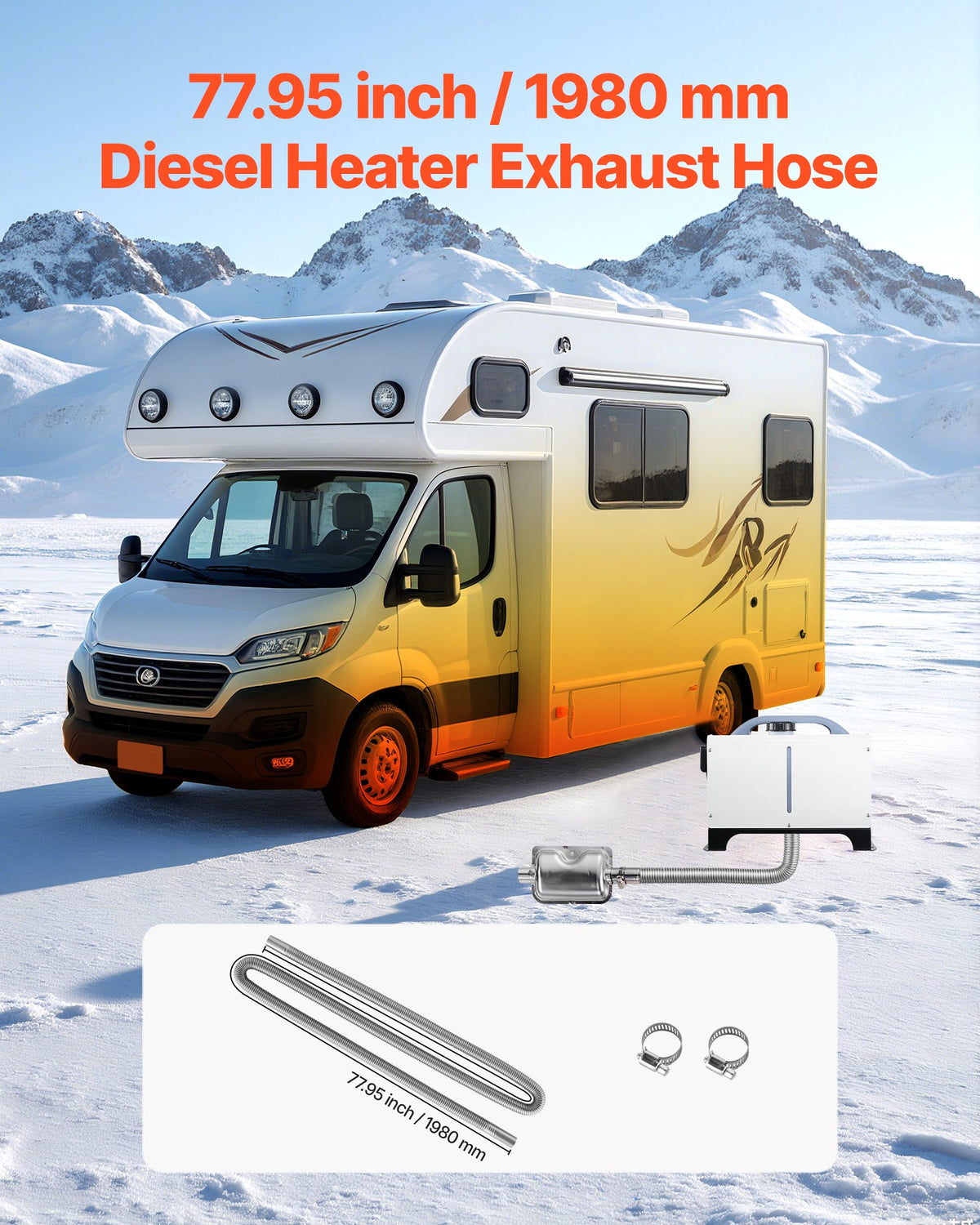 1980mm Stainless Steel Diesel Heater Exhaust Hose with Clamps 2KW-8KW Kit