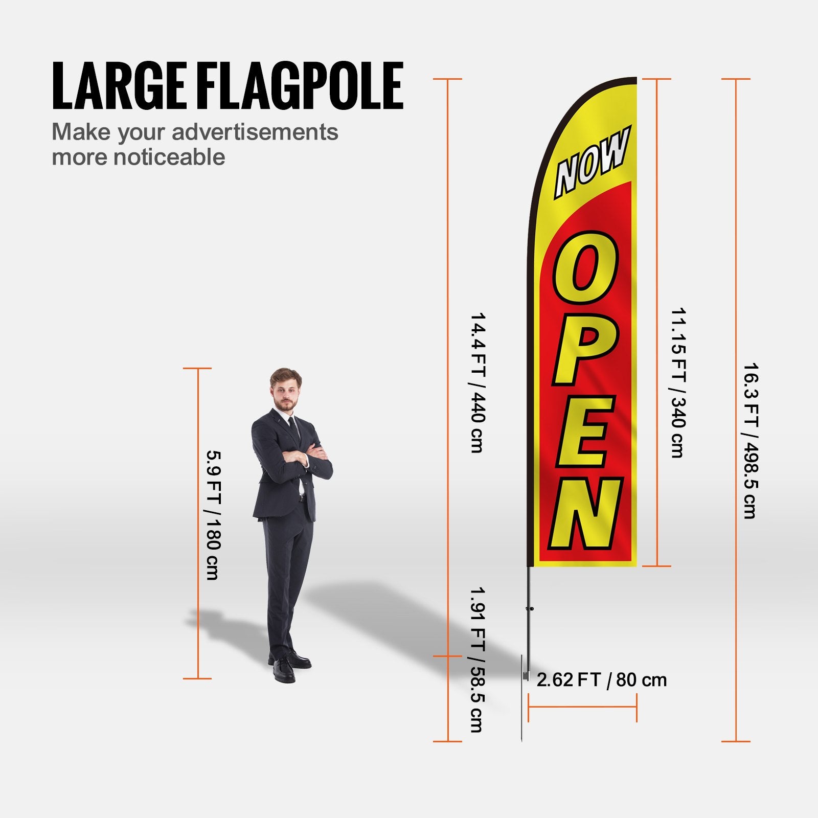 16.3FT Open, Look, Welcome Feather Flags with 3 Poles and Ground Stakes