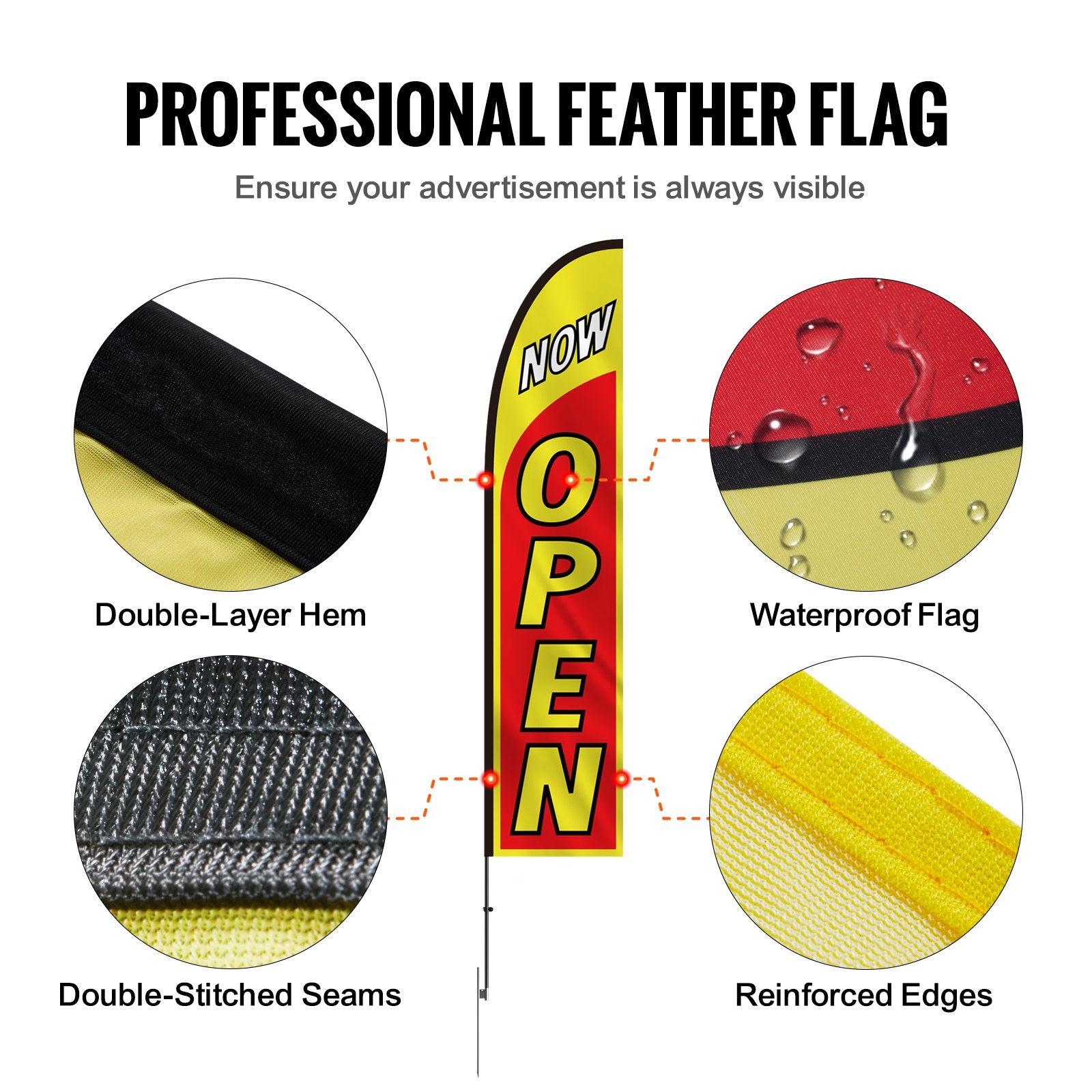 16.3FT Open, Look, Welcome Feather Flags with 3 Poles and Ground Stakes