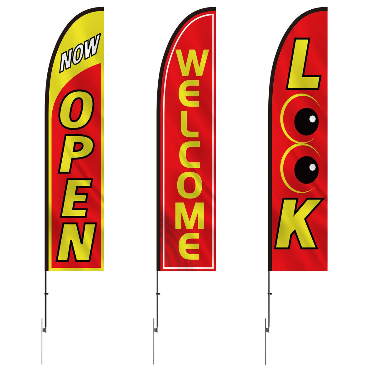 16.3FT Open, Look, Welcome Feather Flags with 3 Poles and Ground Stakes