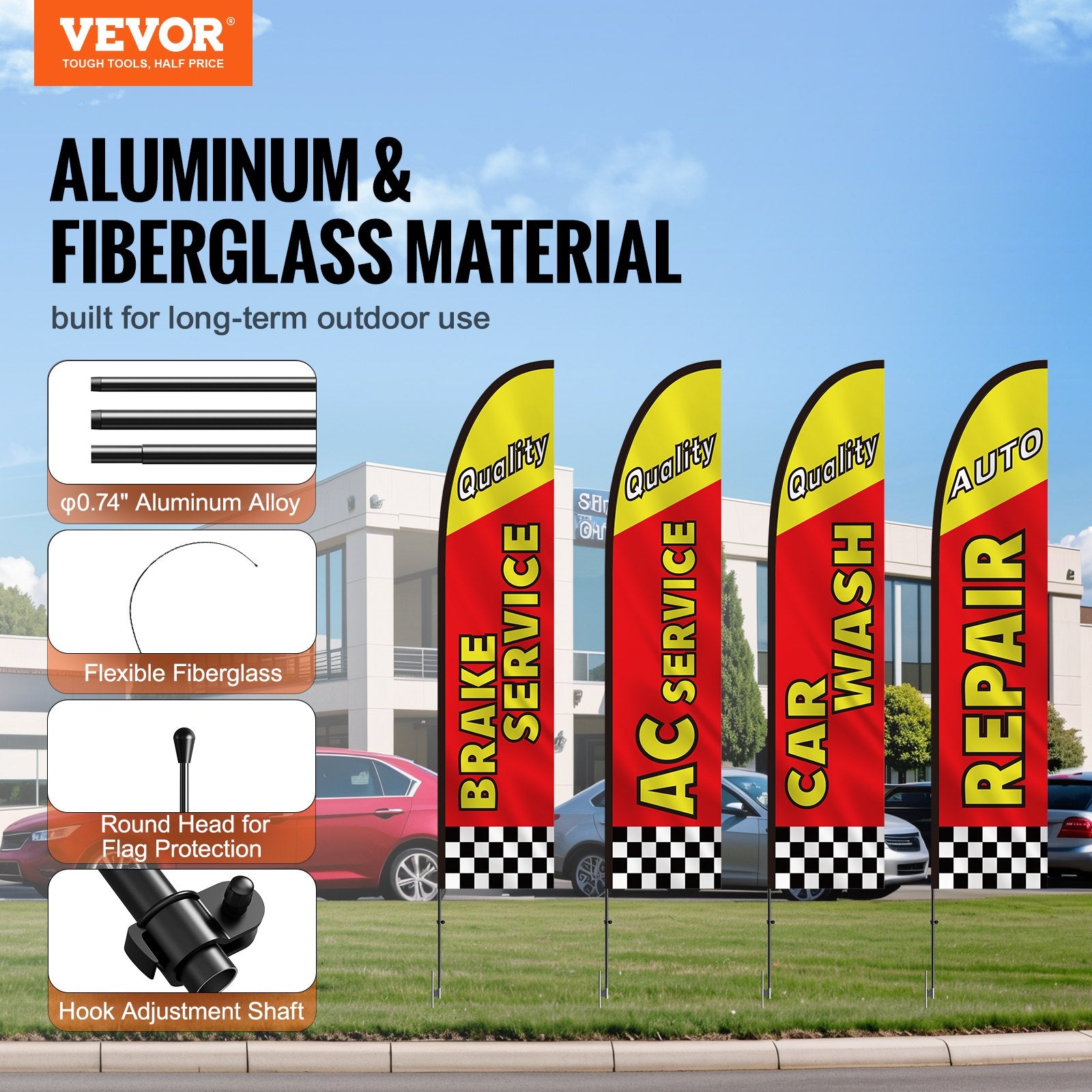 Auto Repair Advertising Feather Flag Kit with 4 Flags Poles Ground Stakes