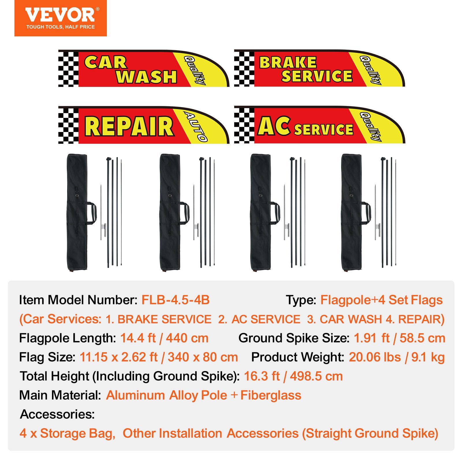 Auto Repair Advertising Feather Flag Kit with 4 Flags Poles Ground Stakes