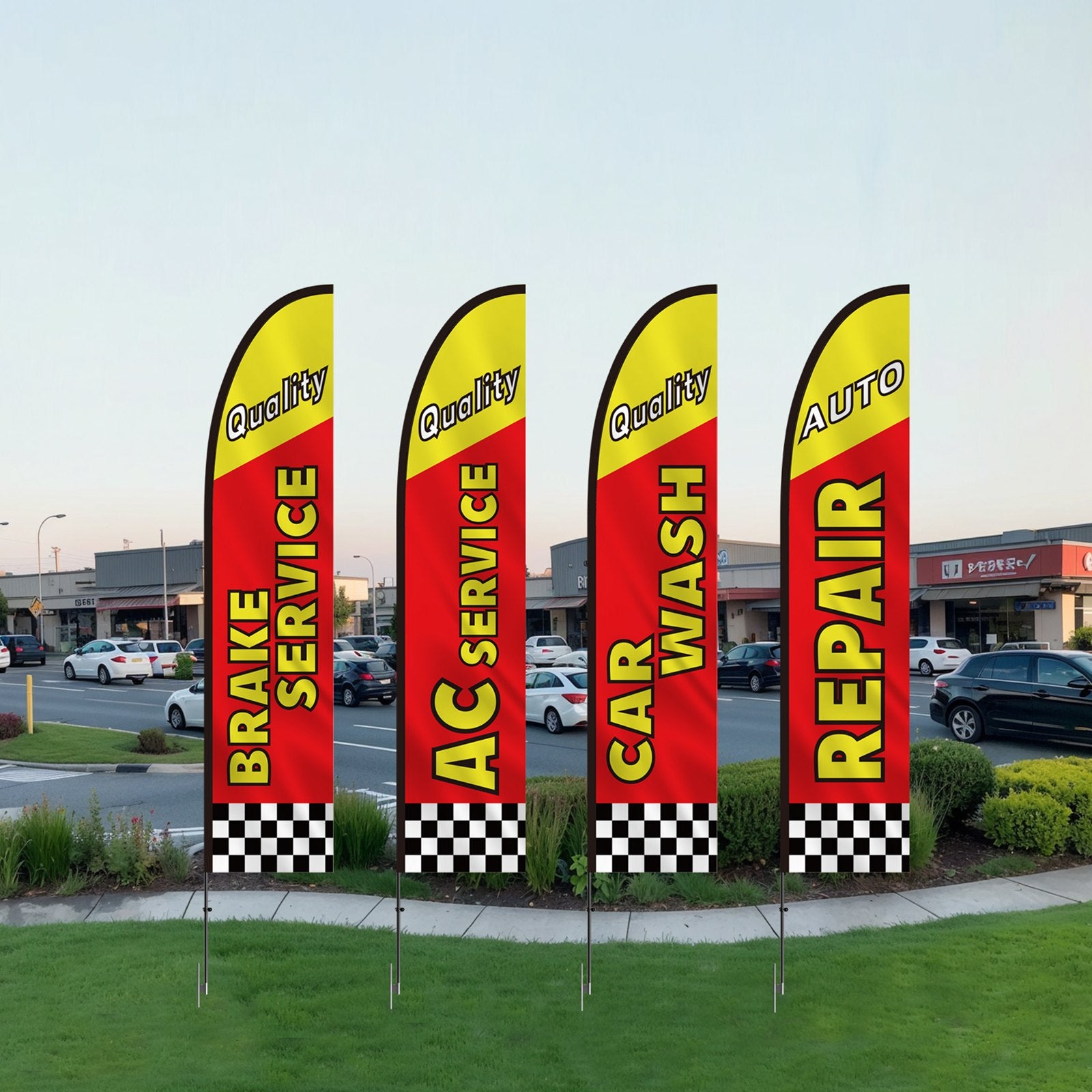 Auto Repair Advertising Feather Flag Kit with 4 Flags Poles Ground Stakes