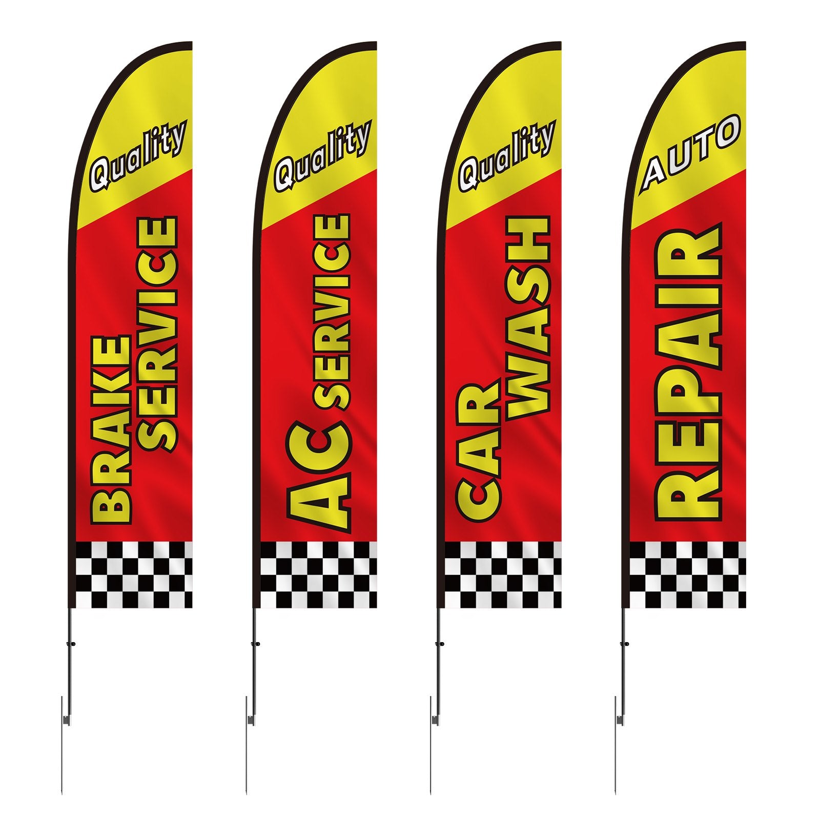 Auto Repair Advertising Feather Flag Kit with 4 Flags Poles Ground Stakes
