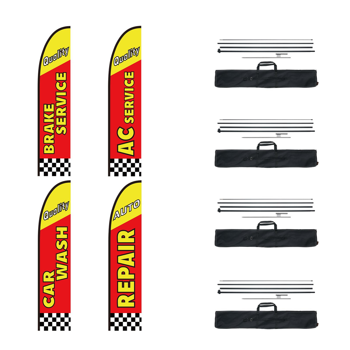 Auto Repair Advertising Feather Flag Kit with 4 Flags Poles Ground Stakes