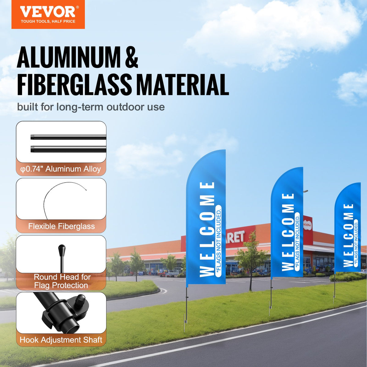 2 Pack Feather Flag Pole Kit 12.7FT with Ground Stakes and Carrying Bag