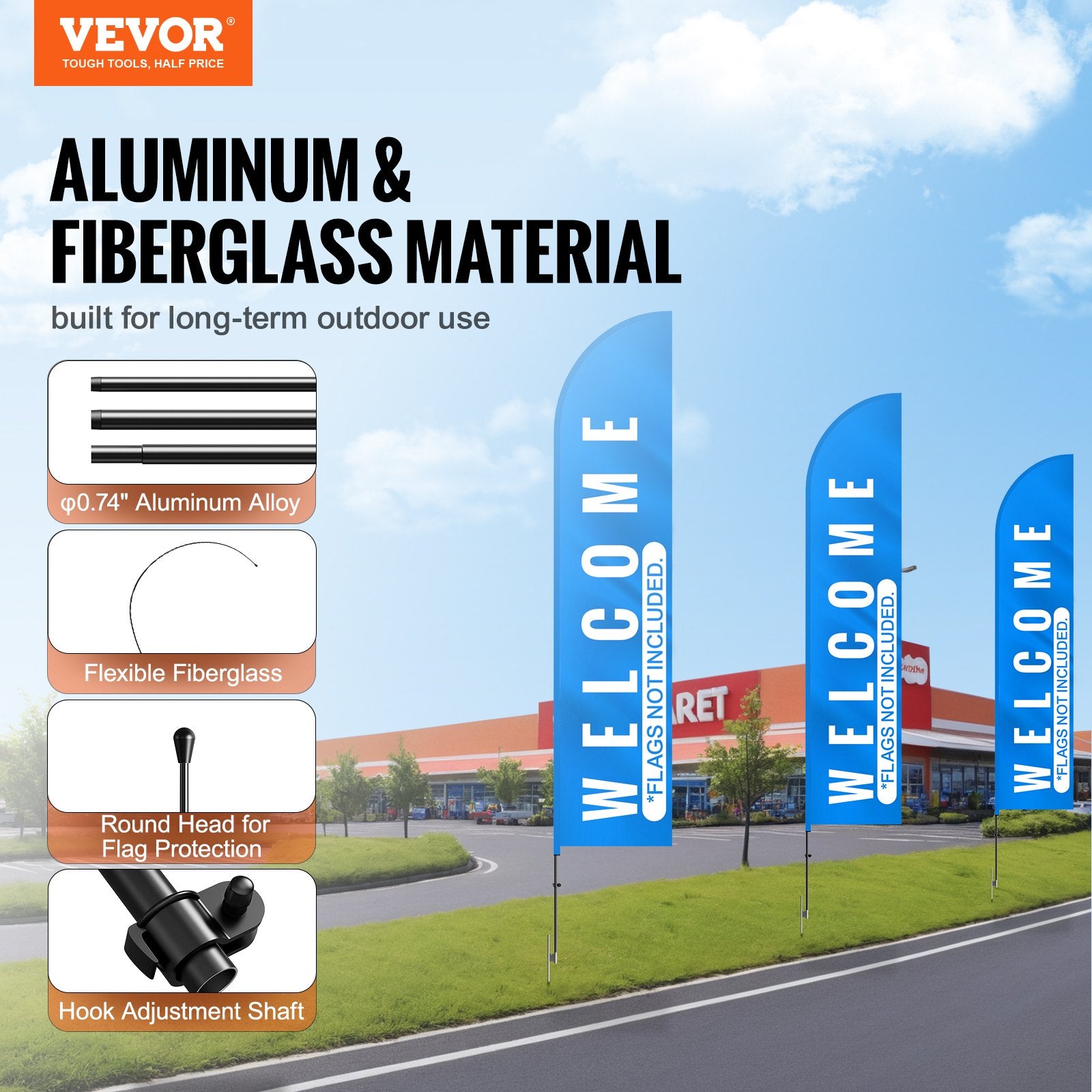 16.3FT Feather Flag Pole Set with Ground Stake and Carrying Bag