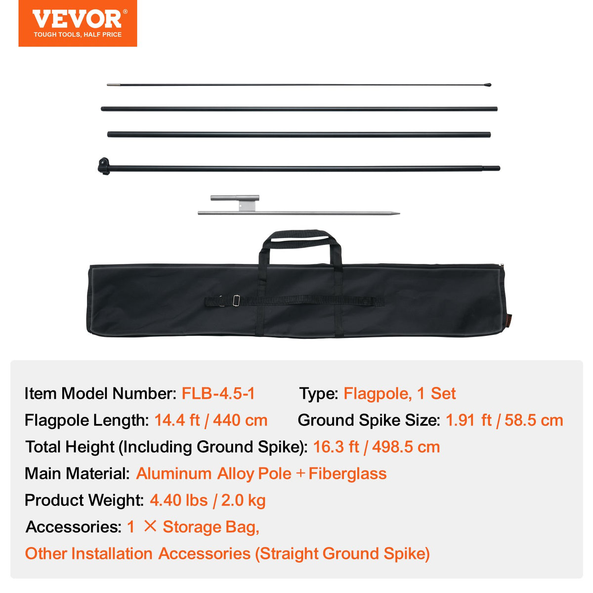 16.3FT Feather Flag Pole Set with Ground Stake and Carrying Bag