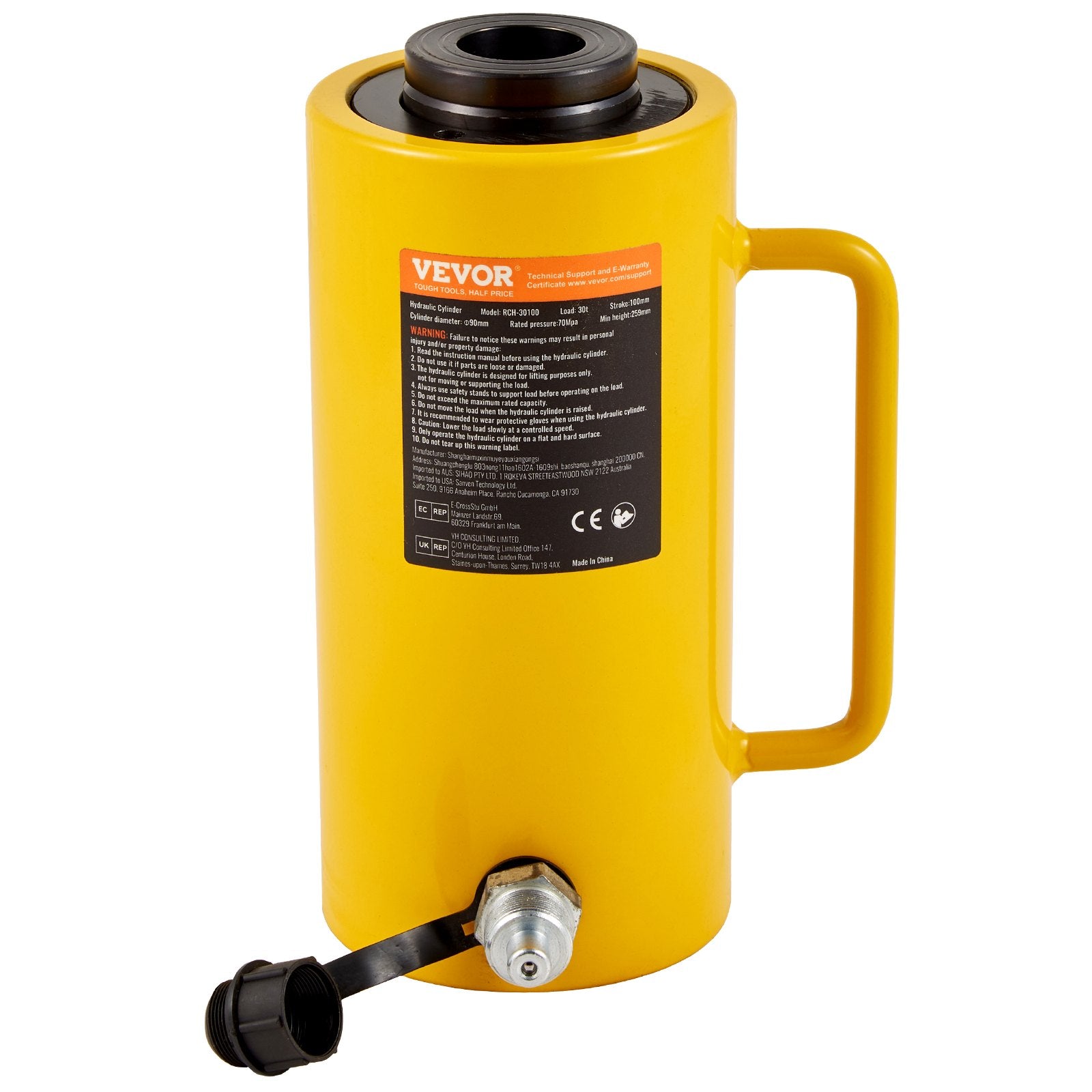 30 Ton Hollow Hydraulic Cylinder Jack 10.16 cm Stroke Lift Cylinder
