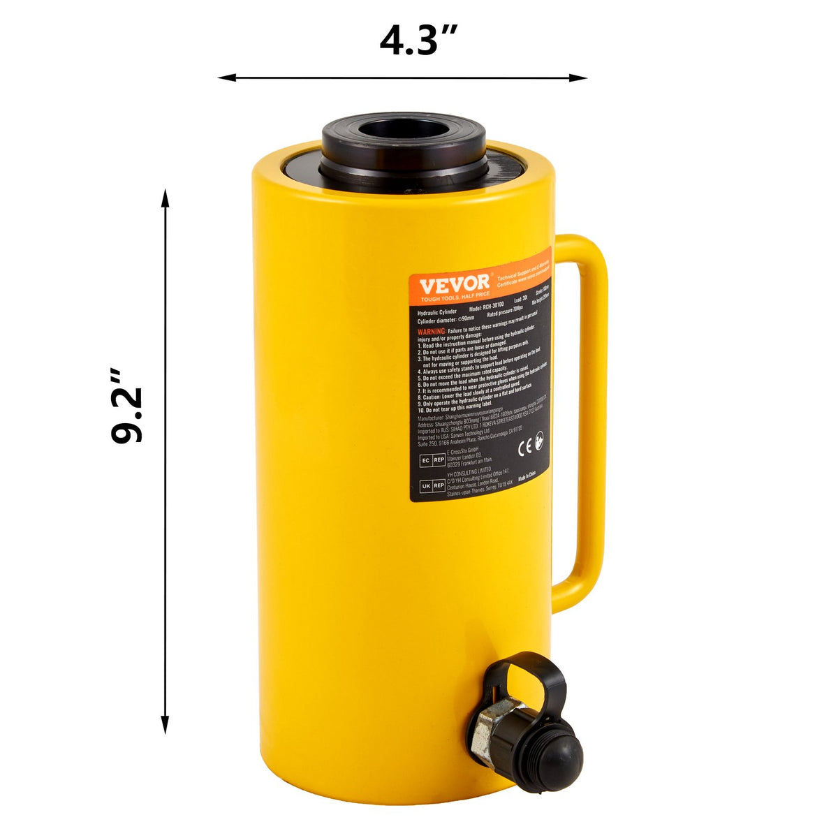 30 Ton Hollow Hydraulic Cylinder Jack 10.16 cm Stroke Lift Cylinder
