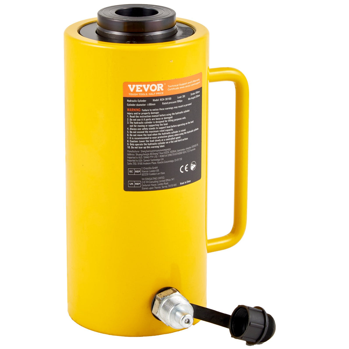 30 Ton Hollow Hydraulic Cylinder Jack 10.16 cm Stroke Lift Cylinder
