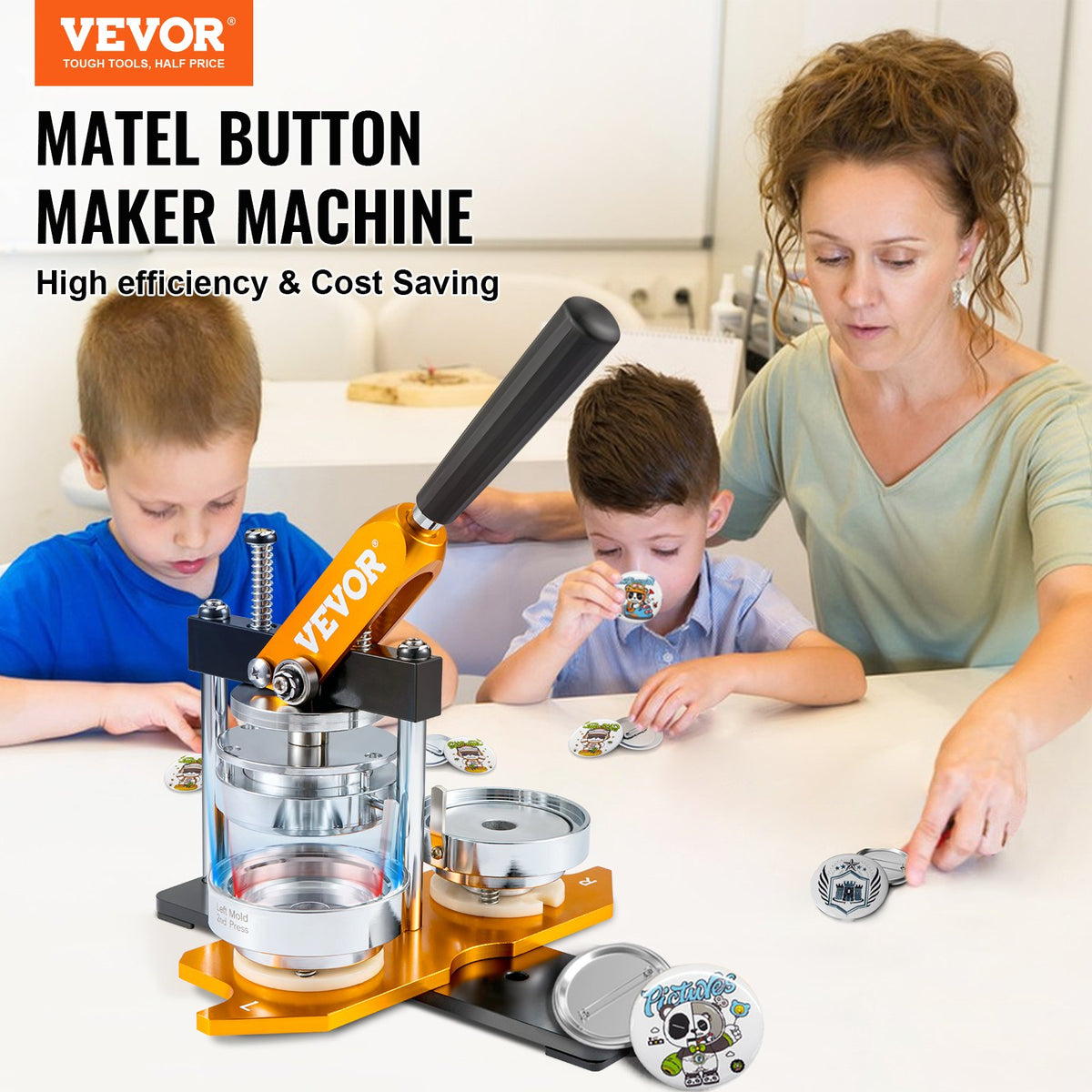 Button Maker Machine 3" 75MM Badge Pin Machine Press Kit with 100 Parts