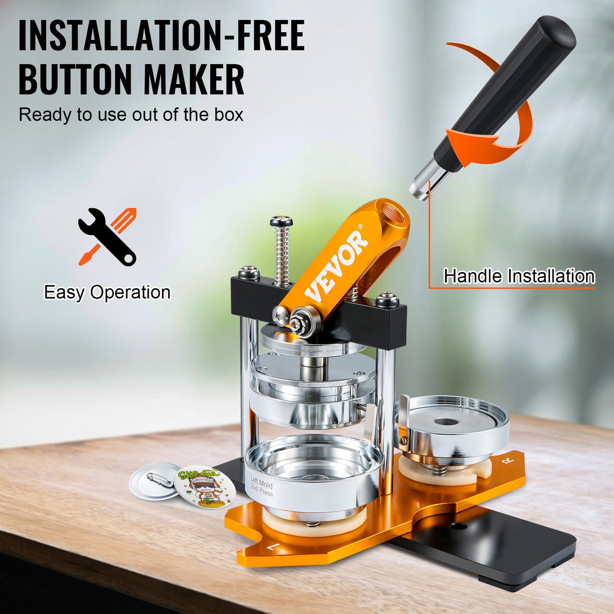 Button Maker Machine 3" 75MM Badge Pin Machine Press Kit with 100 Parts