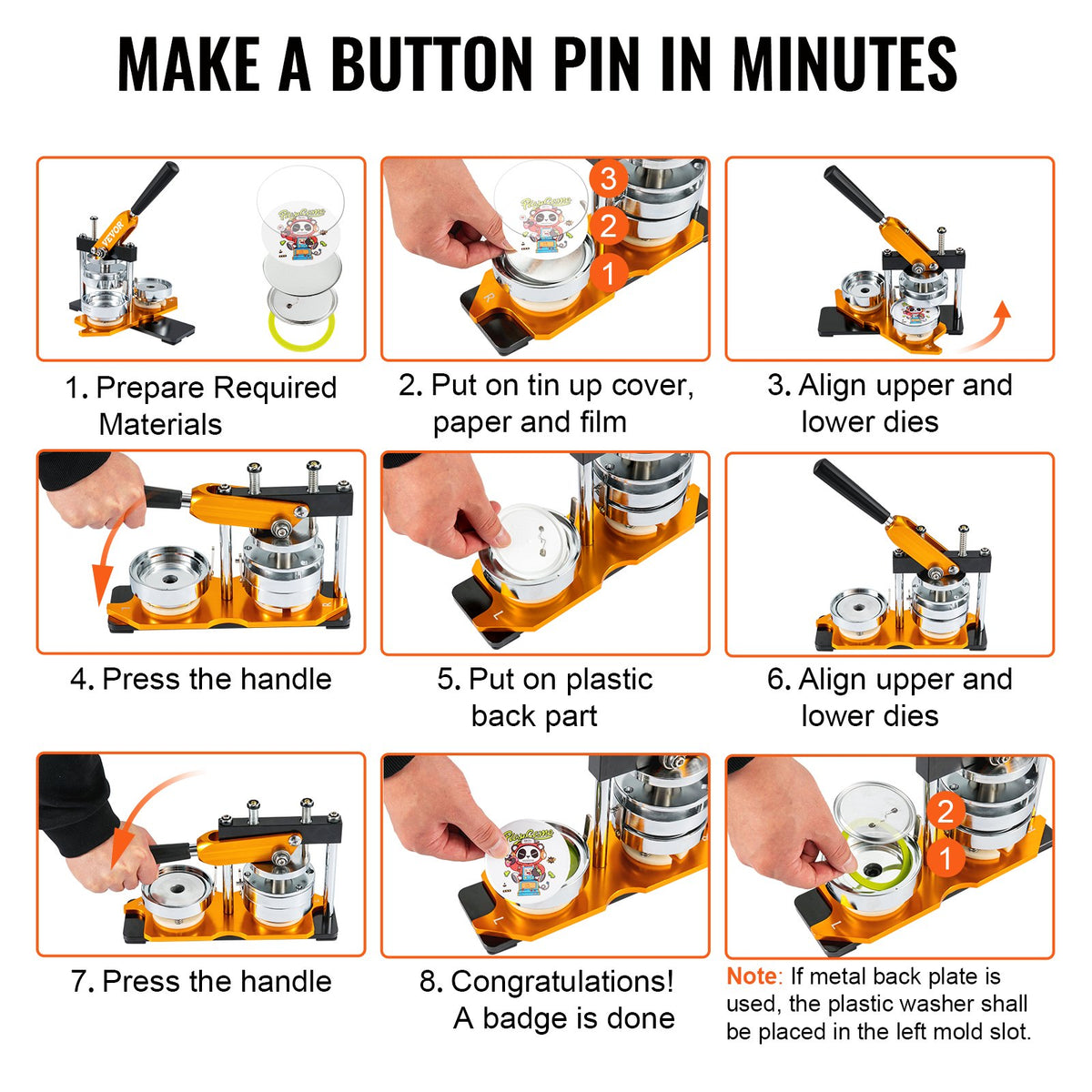 Button Maker Machine 3" 75MM Badge Pin Machine Press Kit with 100 Parts