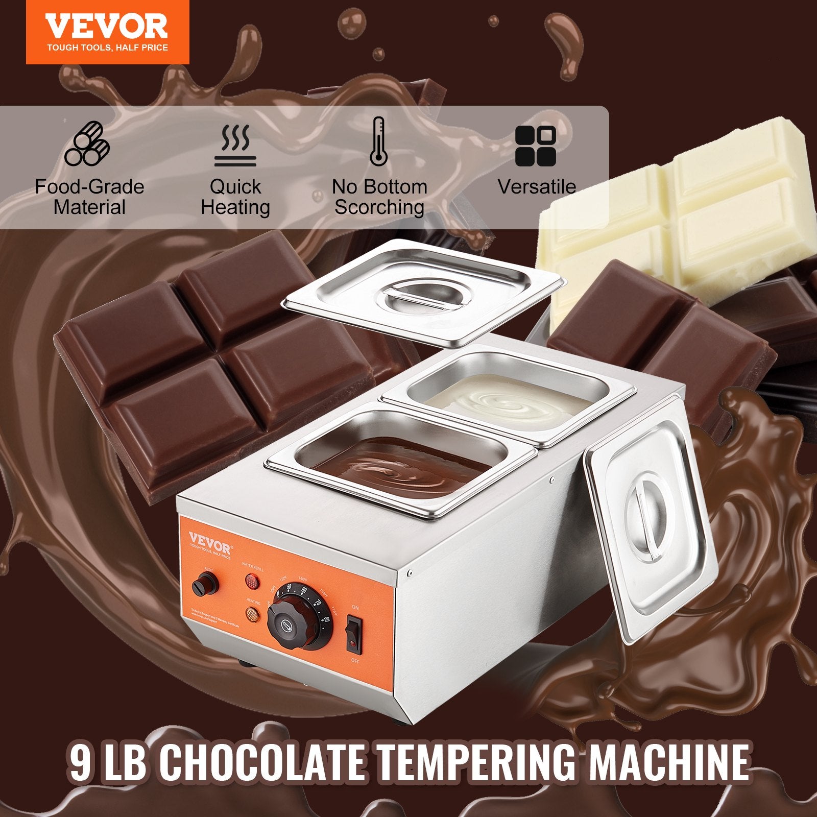 2 Tank Chocolate Tempering Machine 800W Stainless Steel Melter