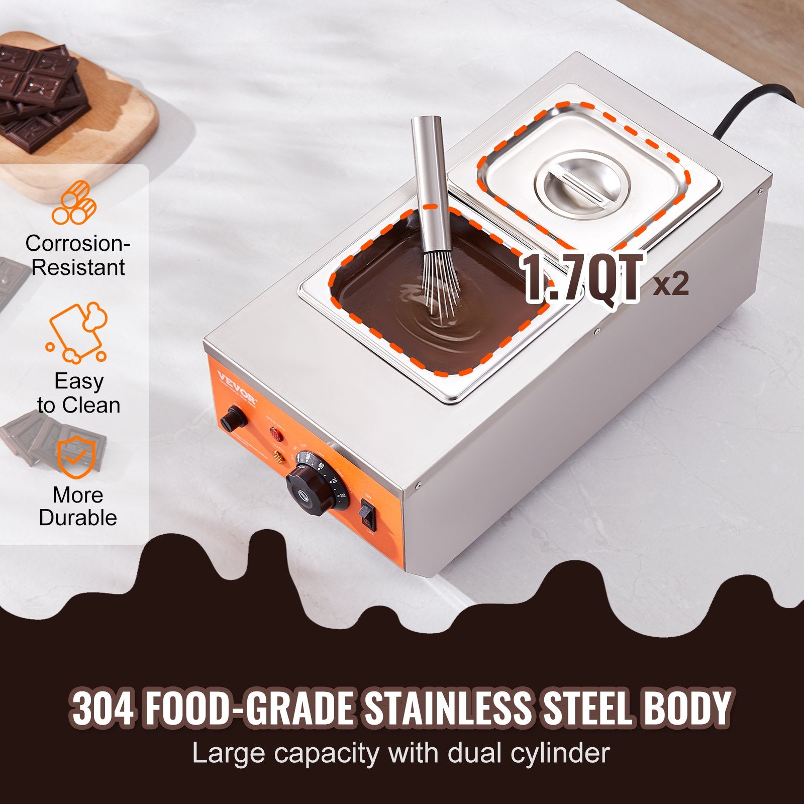 2 Tank Chocolate Tempering Machine 800W Stainless Steel Melter