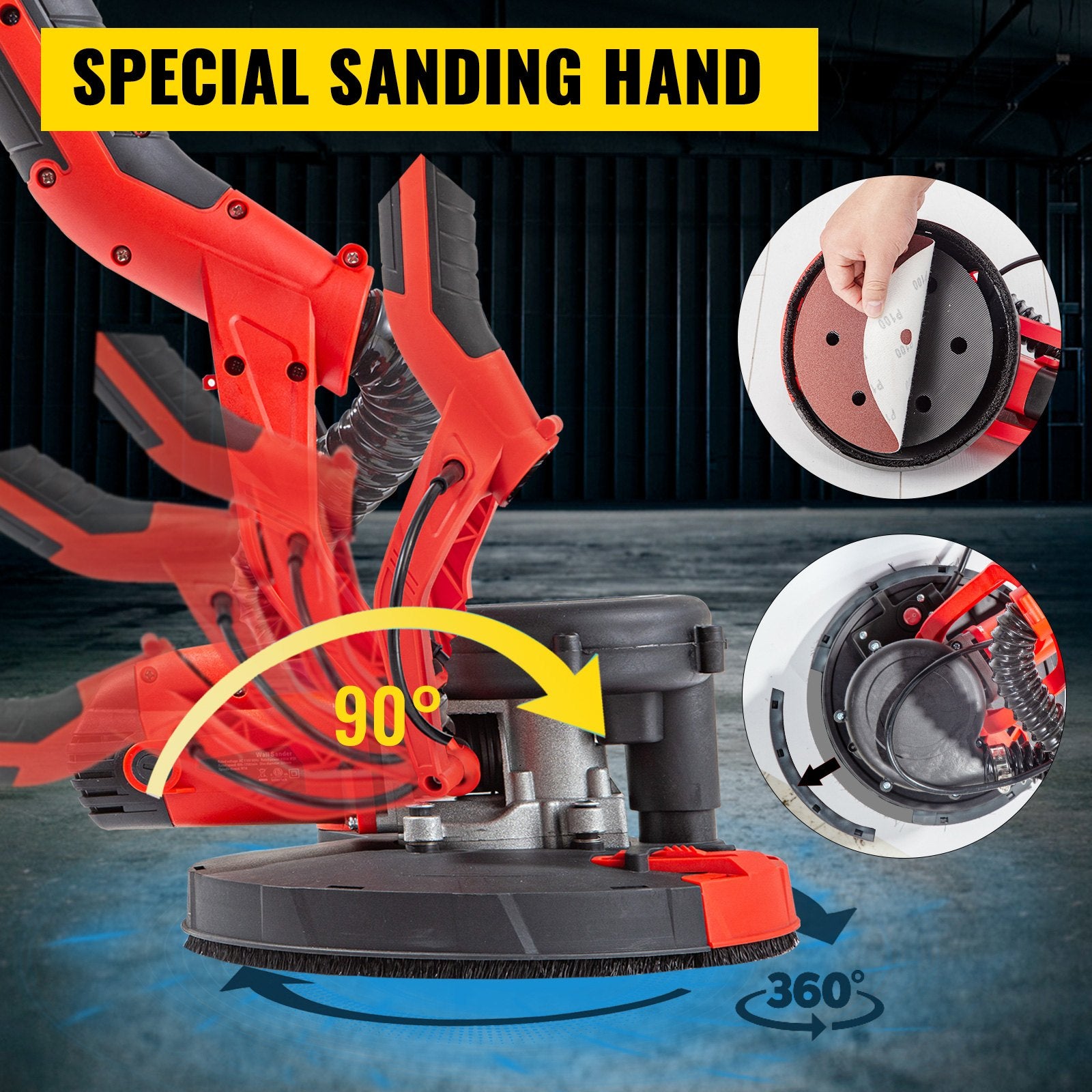 Foldable 850W Electric Drywall Sander Variable Speed 800-1750RPM Telescopic Dust