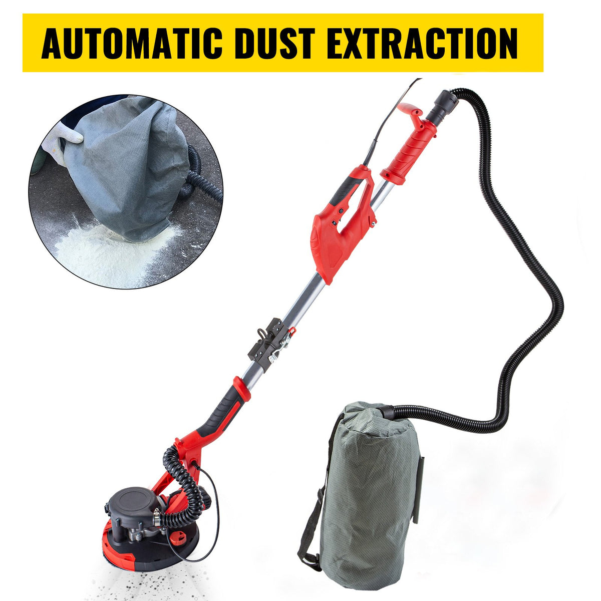Foldable 850W Electric Drywall Sander Variable Speed 800-1750RPM Telescopic Dust