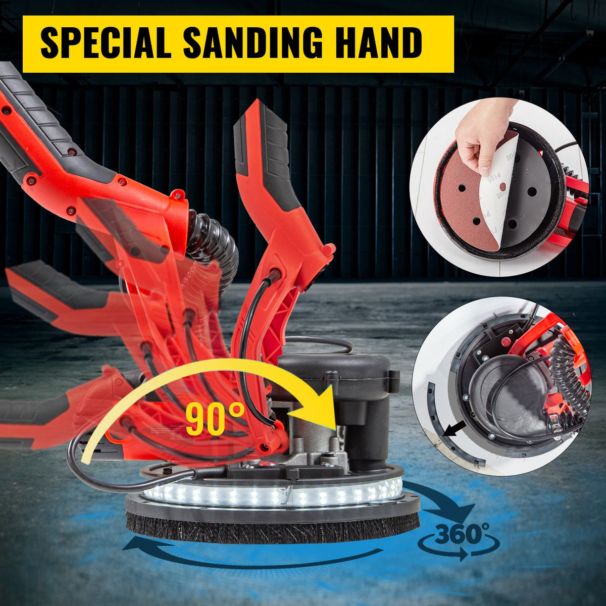 Drywall Sander 750W Electric Wall Sander 800–1750 RPM with LED Strip Light