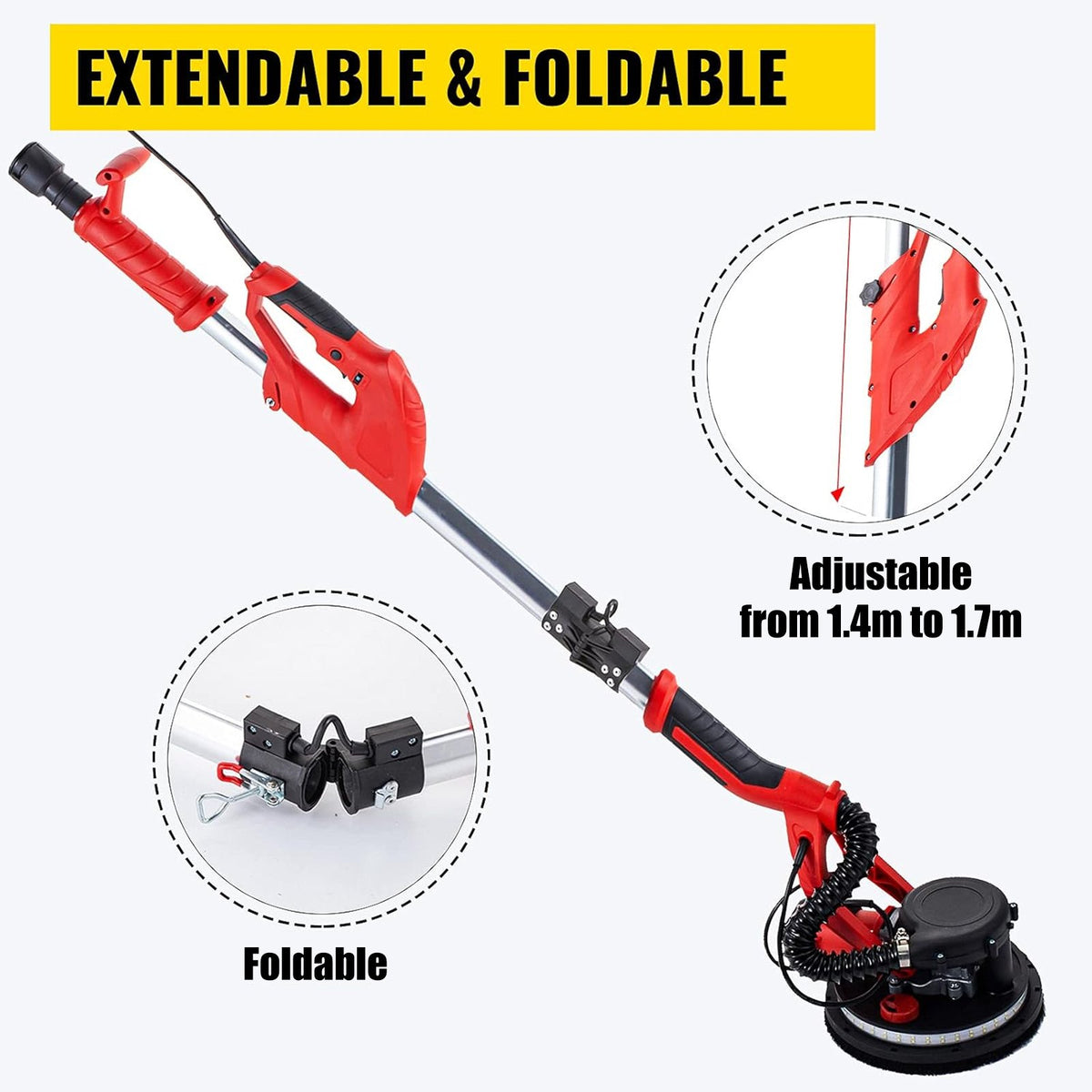 Drywall Sander 750W Electric Wall Sander 800–1750 RPM with LED Strip Light