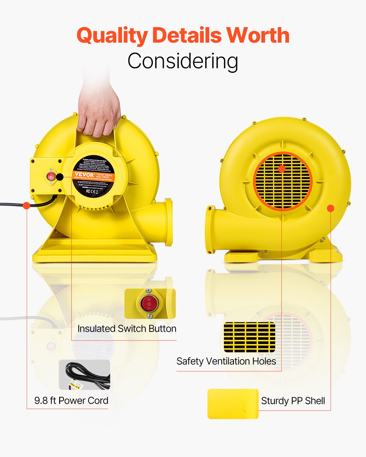 Inflatable Air Blower Pump Fan Bounce House Electric Pump Inflator Yellow