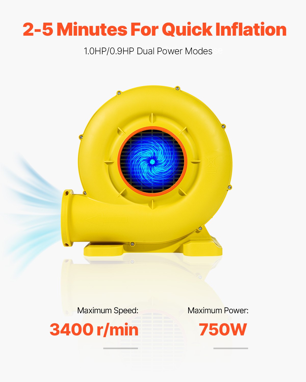 Inflatable Air Blower Pump Fan Bounce House Electric Pump Inflator Yellow