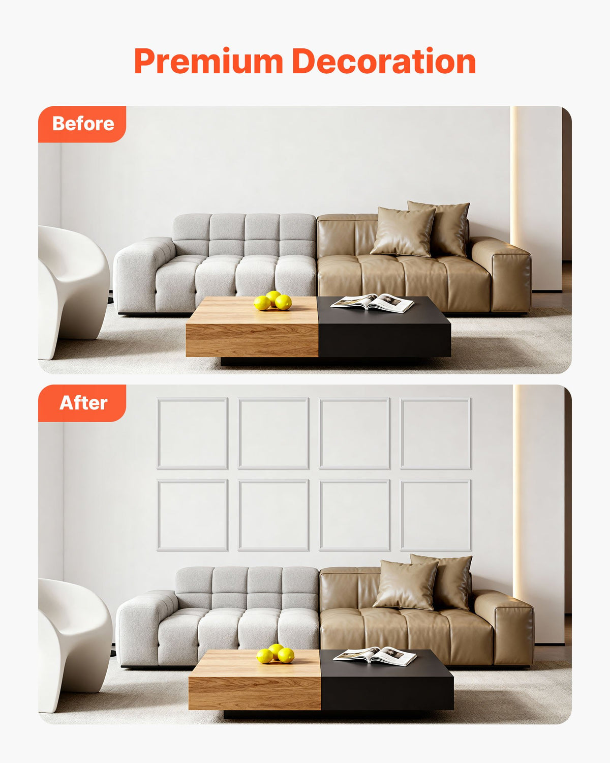 Wall Molding Wainscoting Panels Kit Paintable Accent Wall Trim White