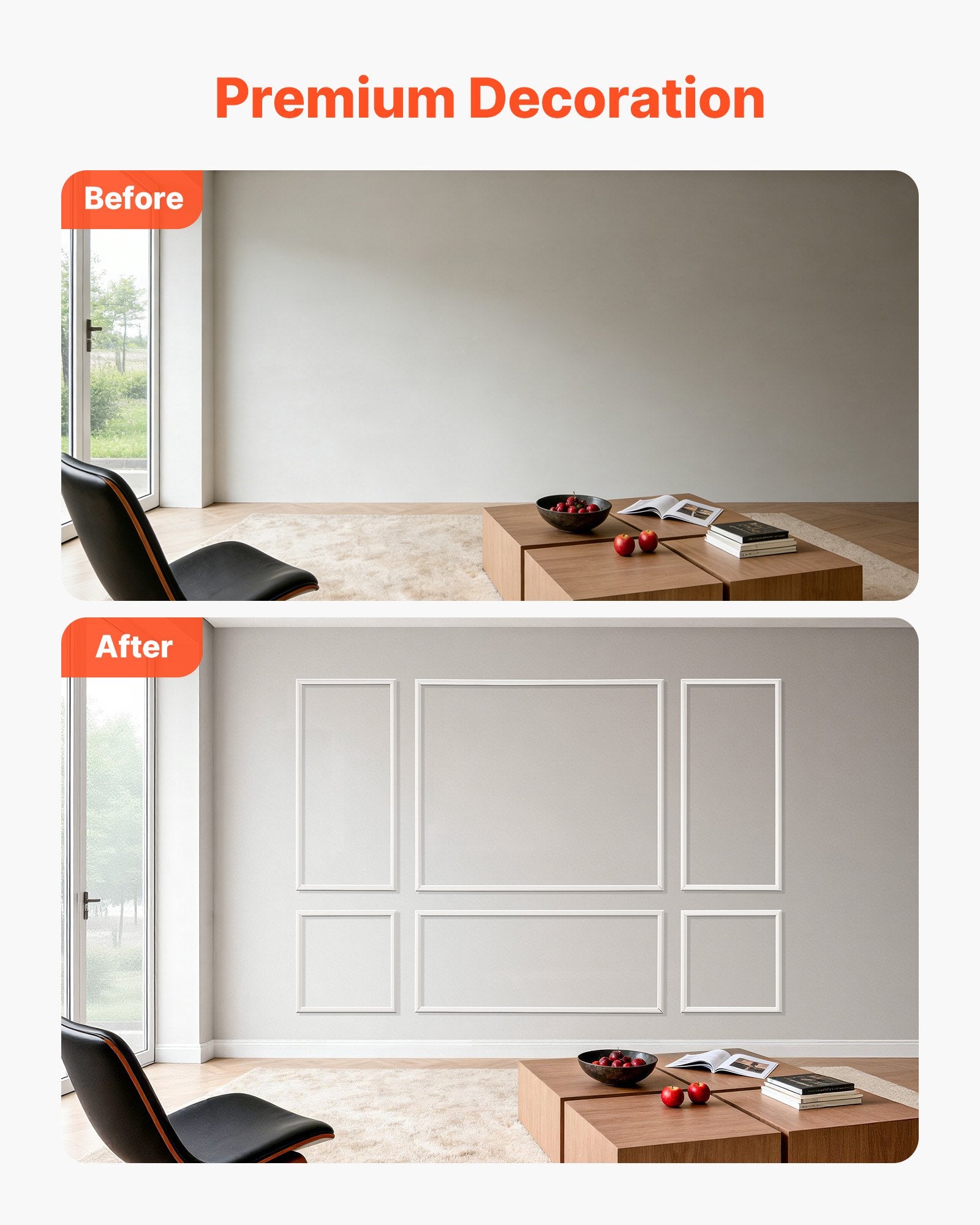 Wall Molding Wainscoting Panels Kit Paintable Accent Wall Trim White