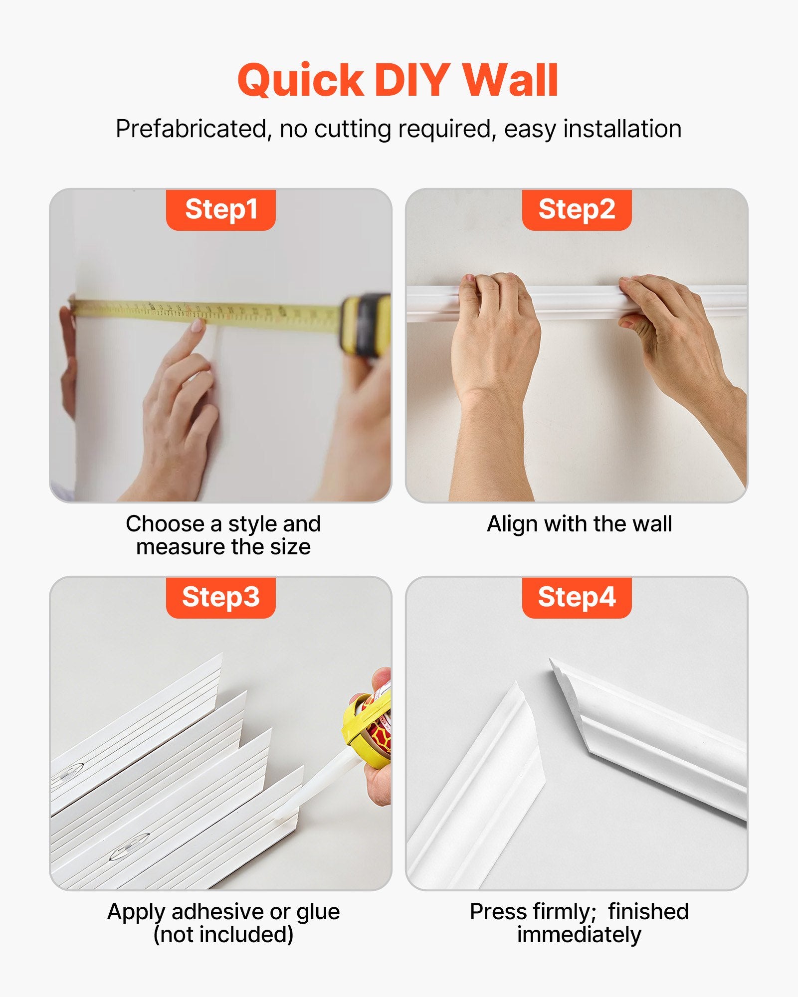Wall Molding Wainscoting Panels Kit Paintable Accent Wall Trim White