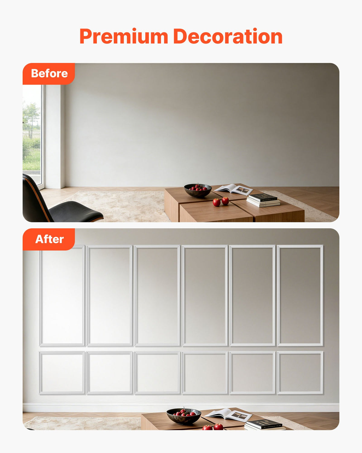 Wall Molding Wainscoting Panels Kit Paintable Accent Wall Trim White