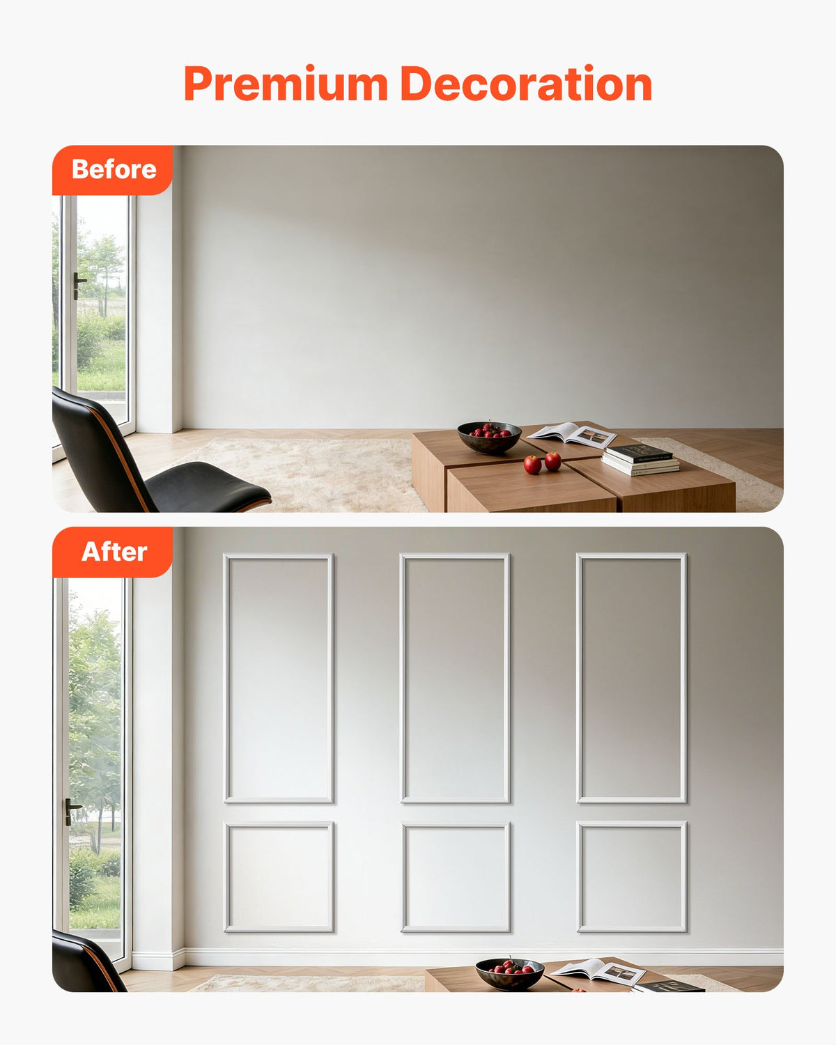 3-Pack Wall Molding Wainscoting Panels Kit Paintable Polystyrene White Trim