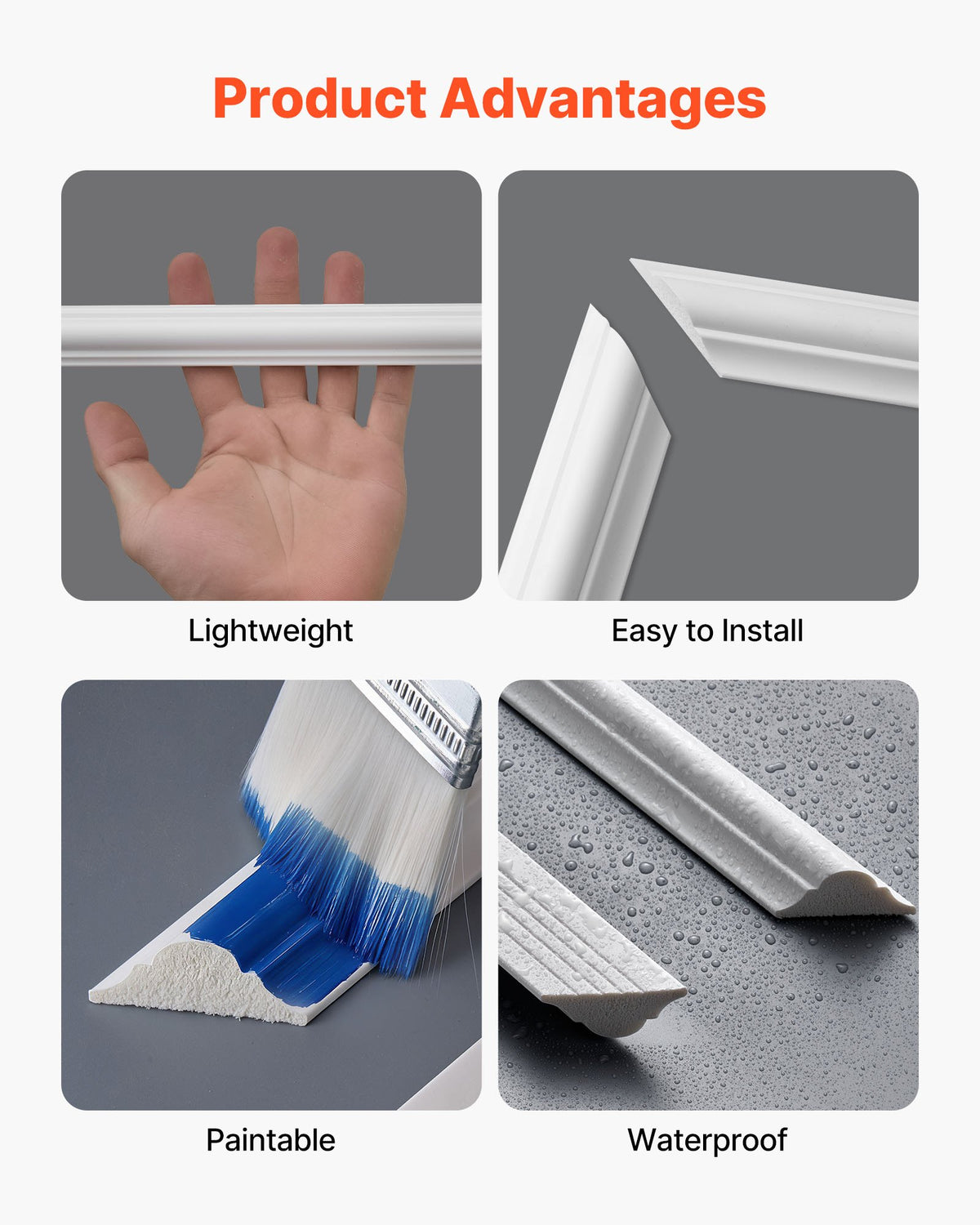 3-Pack Wall Molding Wainscoting Panels Kit Paintable Polystyrene White Trim