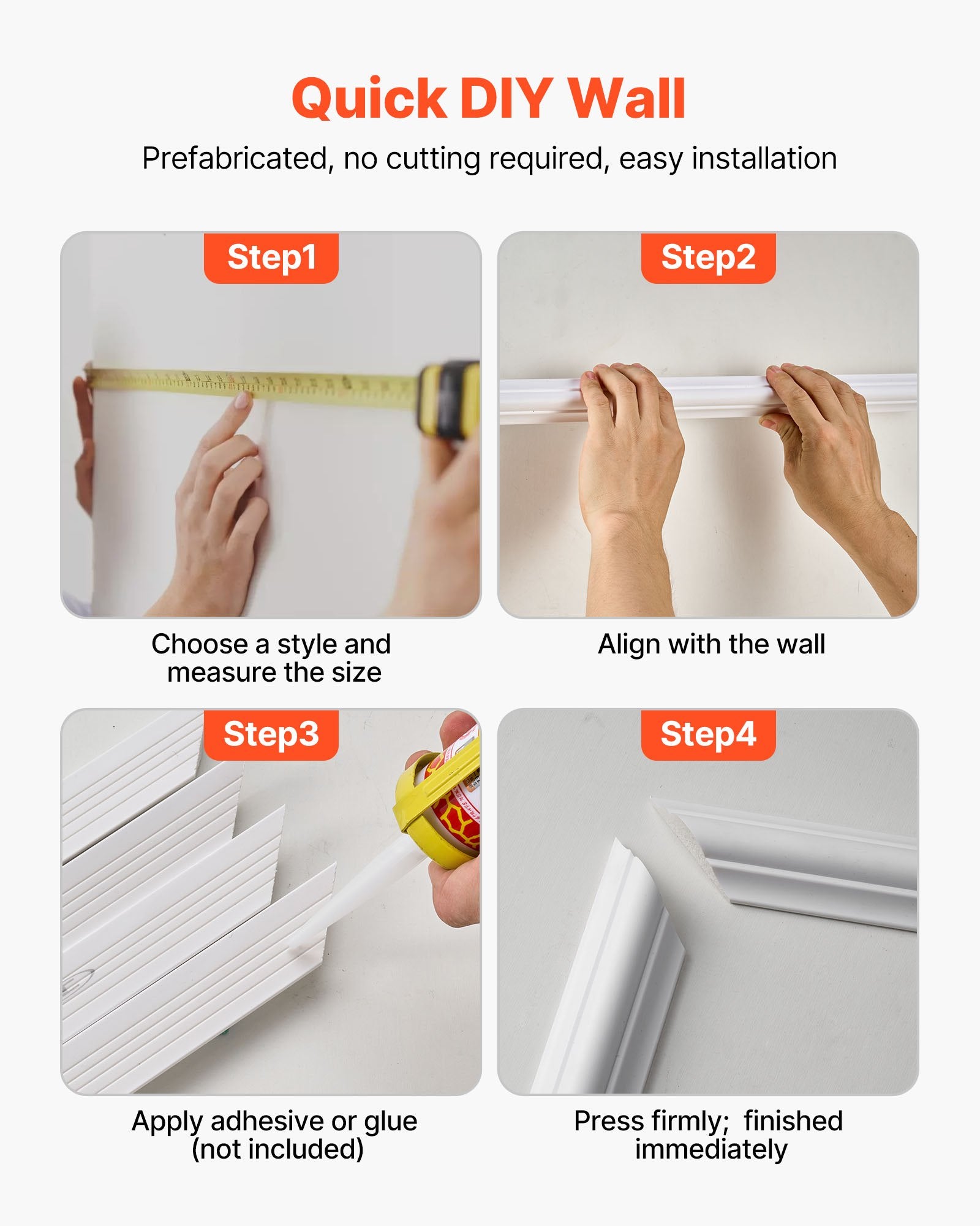 3-Pack Wall Molding Wainscoting Panels Kit Paintable Polystyrene White Trim