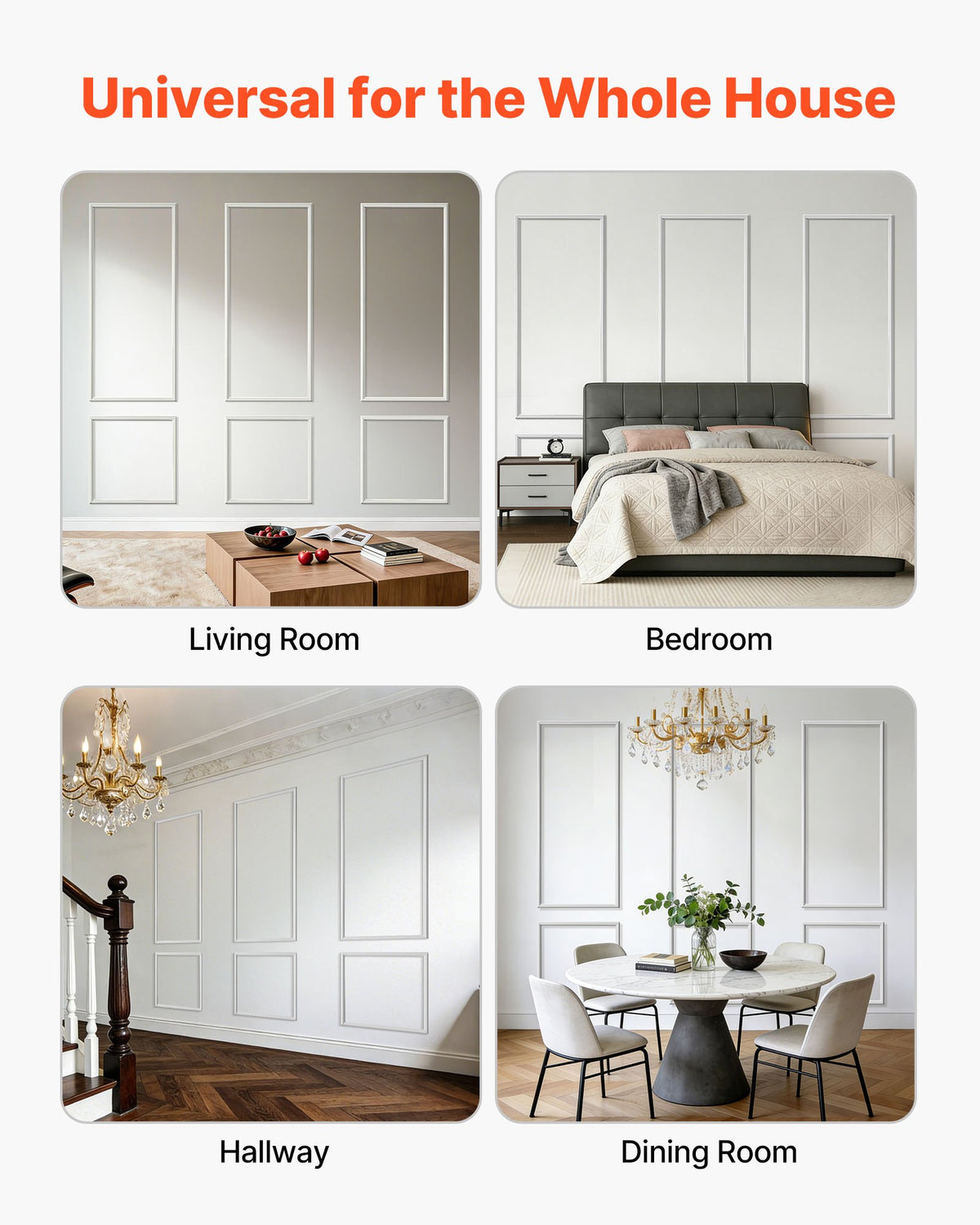 3-Pack Wall Molding Wainscoting Panels Kit Paintable Polystyrene White Trim