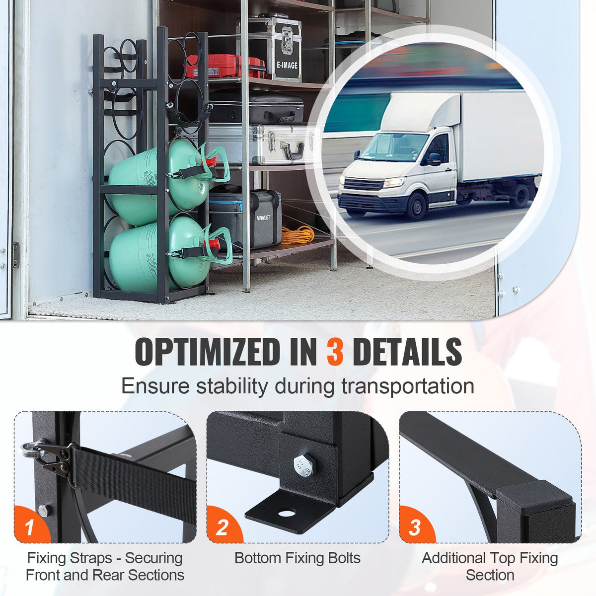 Refrigerant Cylinder Rack and Holders for 2 x 30lbs, 3 Small Tanks, Freon, Gases