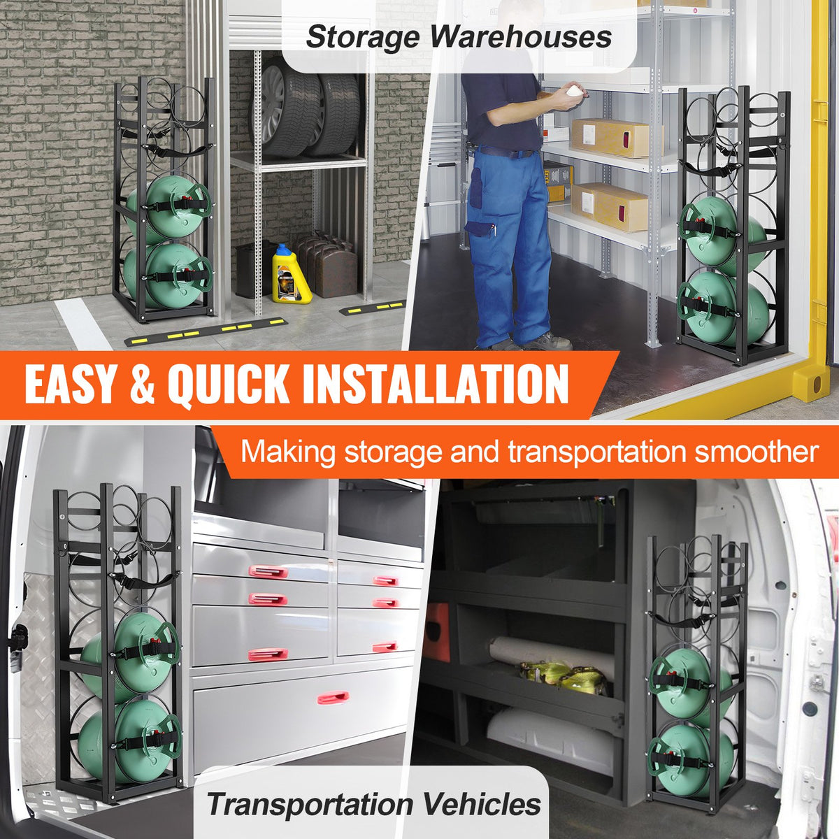 Refrigerant Cylinder Rack and Holders for 2 x 30lbs, 3 Small Tanks, Freon, Gases