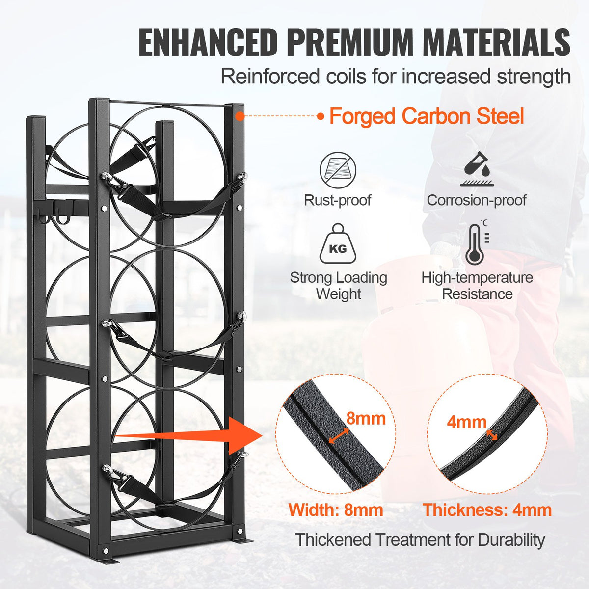 Refrigerant Tank Rack 12.79x12.99x33.07" for 3x30lb Gas Cylinder Storage