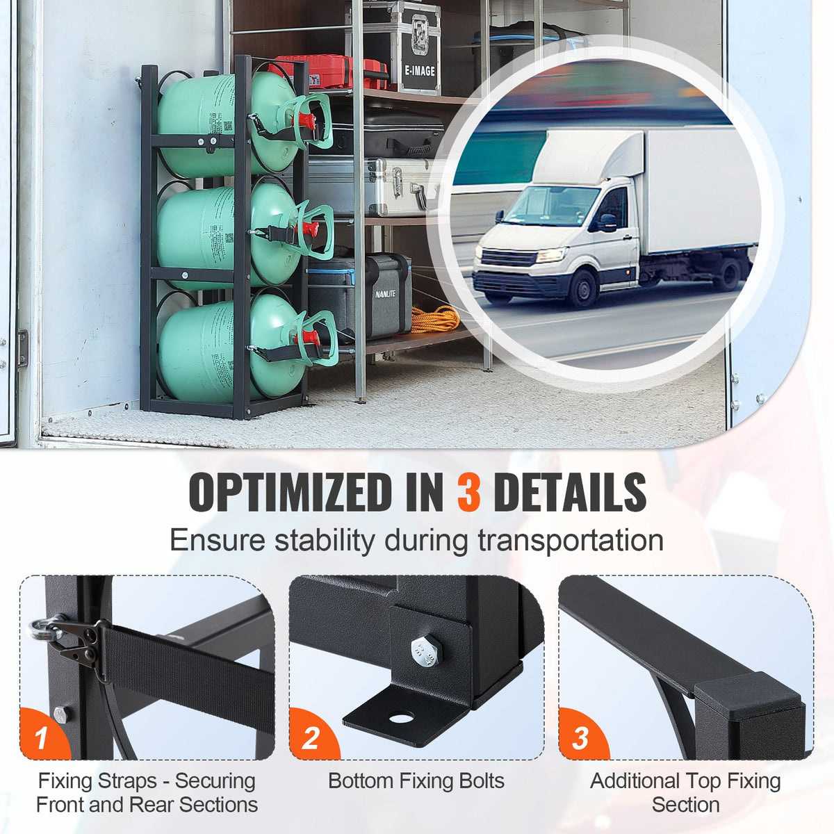 Refrigerant Tank Rack 12.79x12.99x33.07" for 3x30lb Gas Cylinder Storage