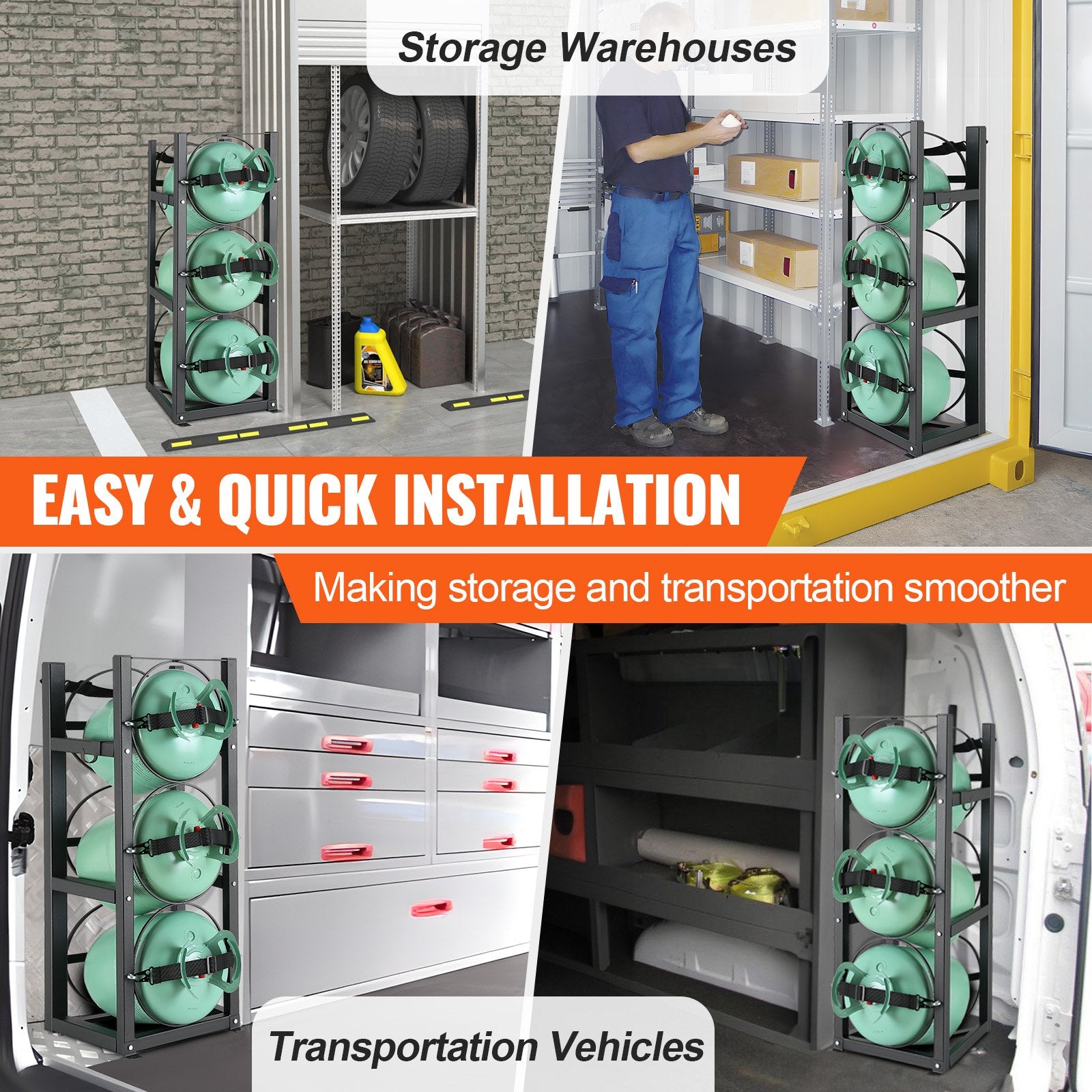 Refrigerant Tank Rack 12.79x12.99x33.07" for 3x30lb Gas Cylinder Storage