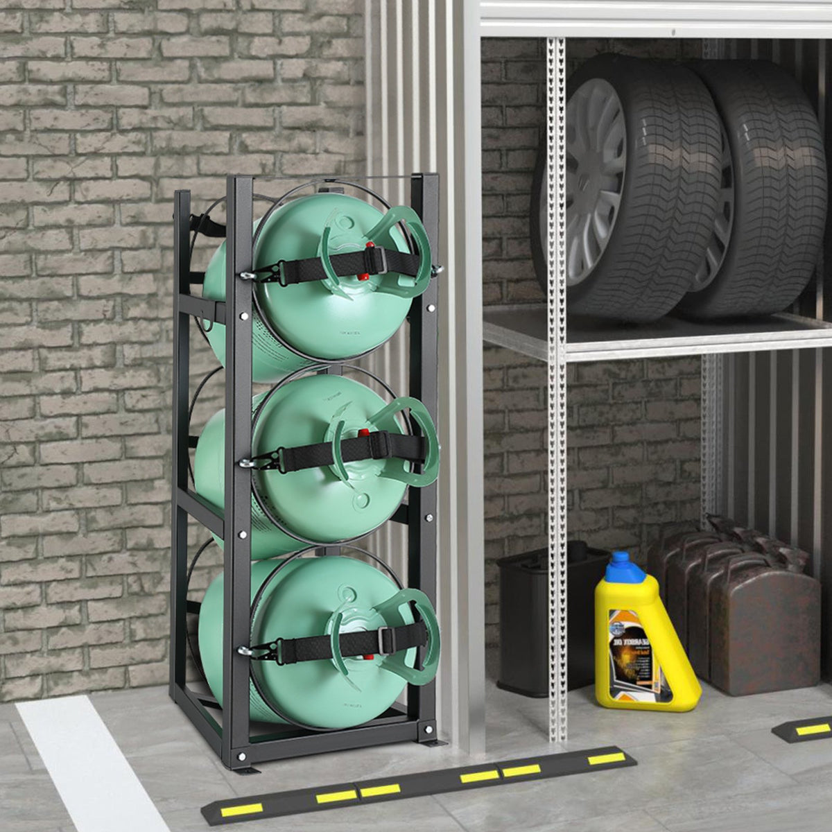 Refrigerant Tank Rack 12.79x12.99x33.07" for 3x30lb Gas Cylinder Storage