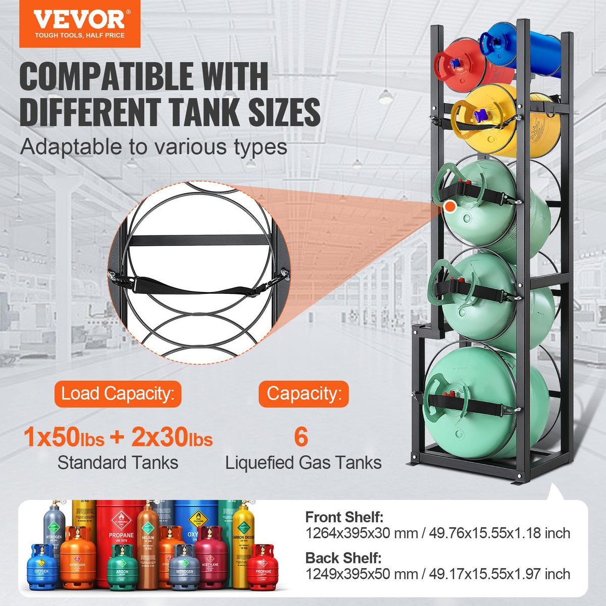 Refrigerant Cylinder Rack Carbon Steel 6 Tank Storage Holder Adjustable