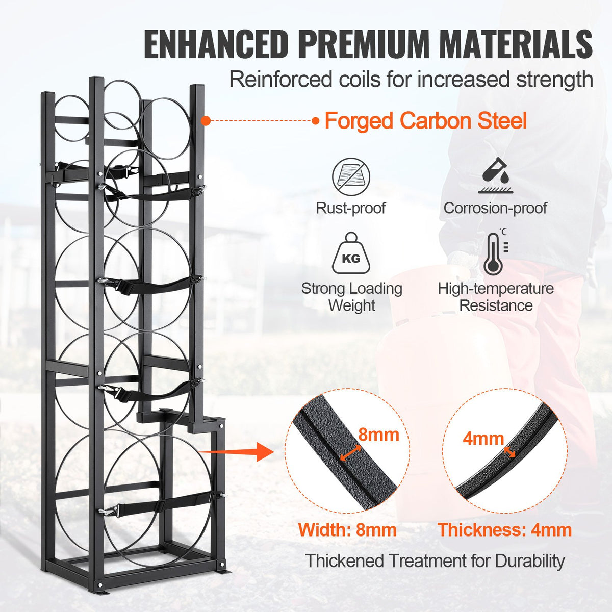 Refrigerant Cylinder Rack Carbon Steel 6 Tank Storage Holder Adjustable