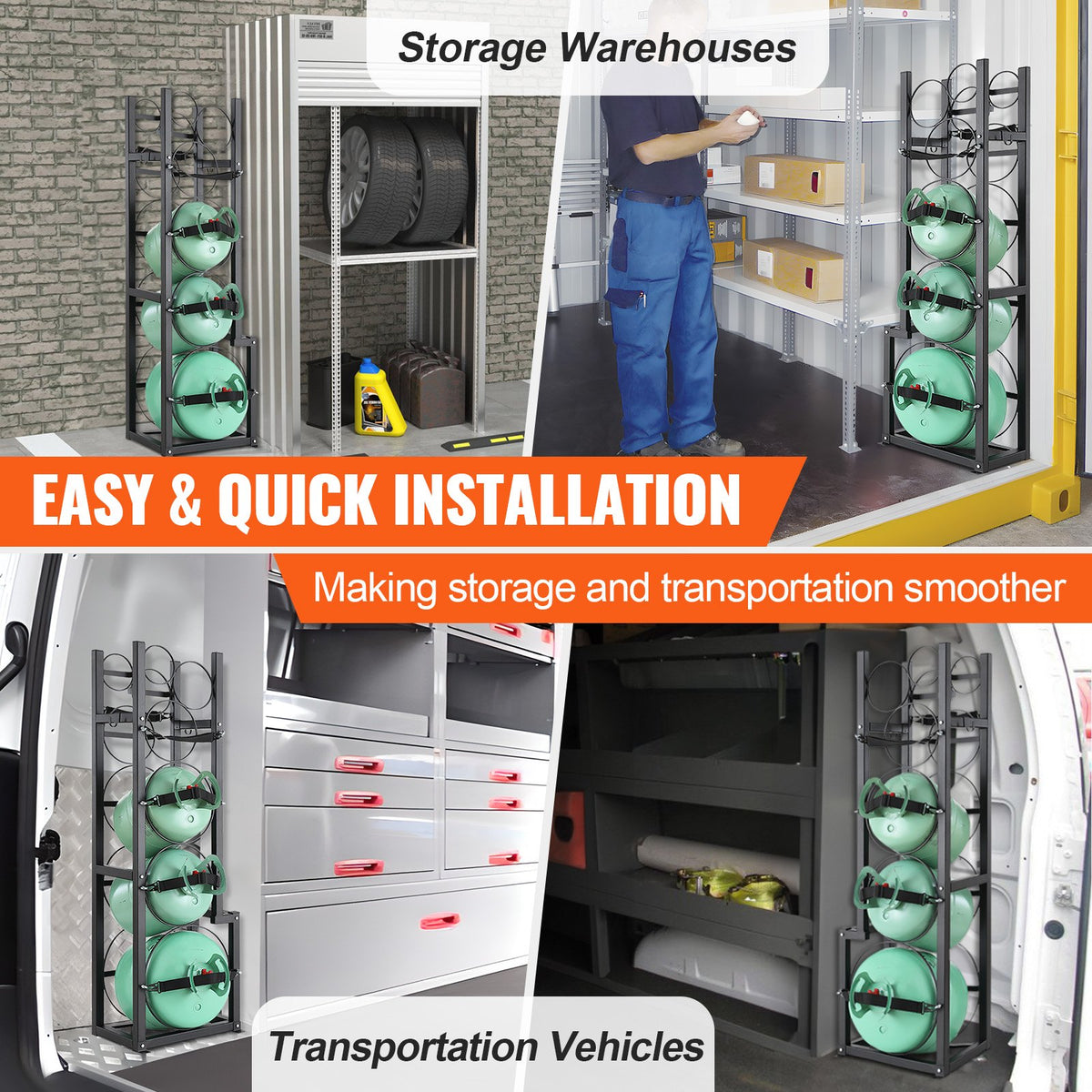 Refrigerant Cylinder Rack Carbon Steel 6 Tank Storage Holder Adjustable