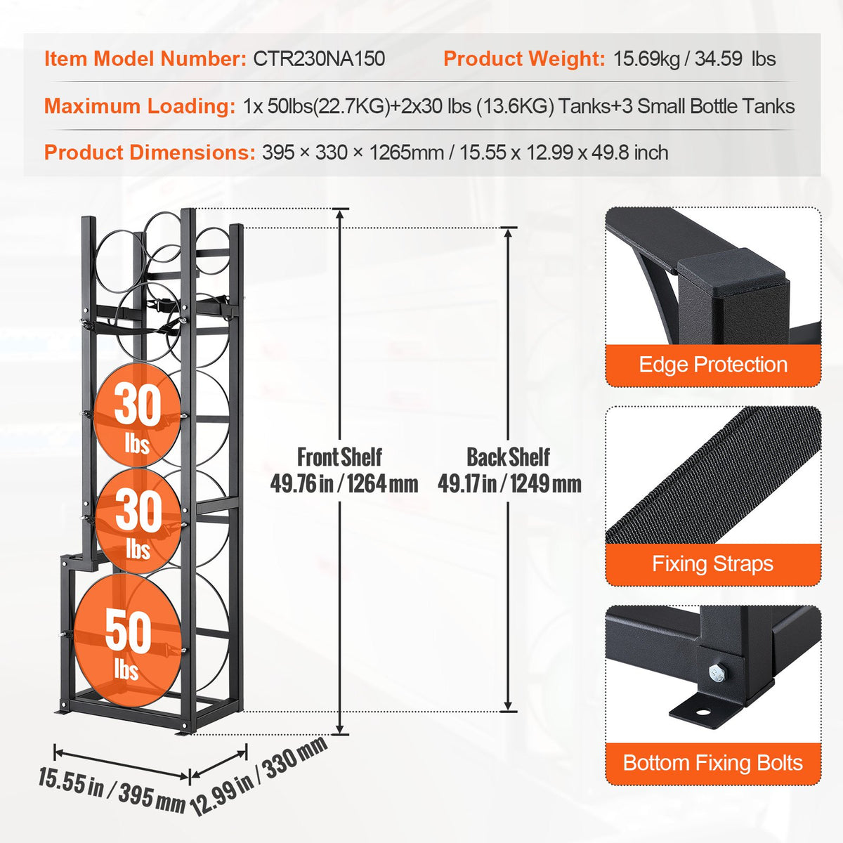 Refrigerant Cylinder Rack Carbon Steel 6 Tank Storage Holder Adjustable