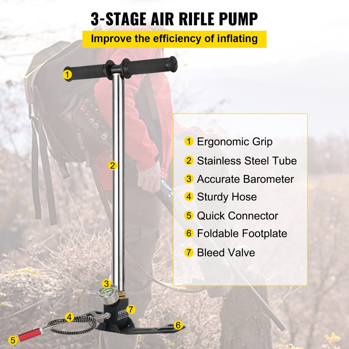 Portable High Pressure 3 Stage Hand Pump 4500 PSI PCP Air Pump
