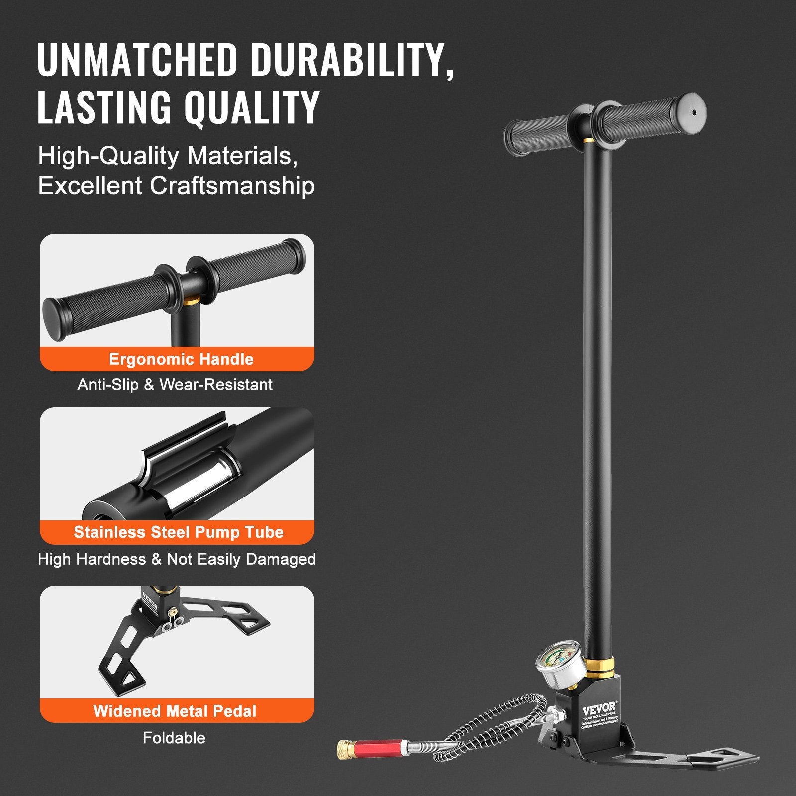PCP Hand Pump 3‑Stage 4500PSI with Gauge and Oil‑Moisture Filter