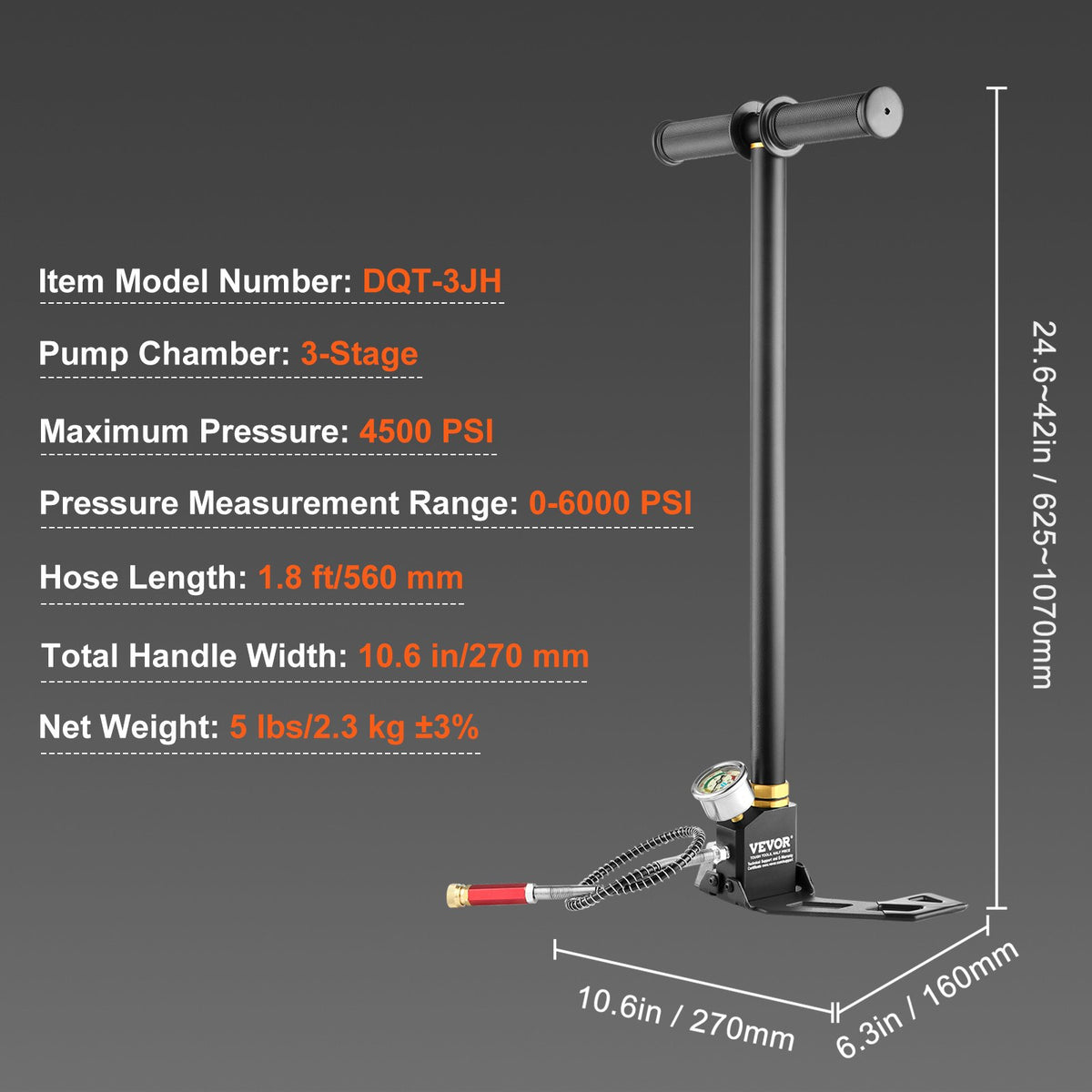 PCP Hand Pump 3‑Stage 4500PSI with Gauge and Oil‑Moisture Filter