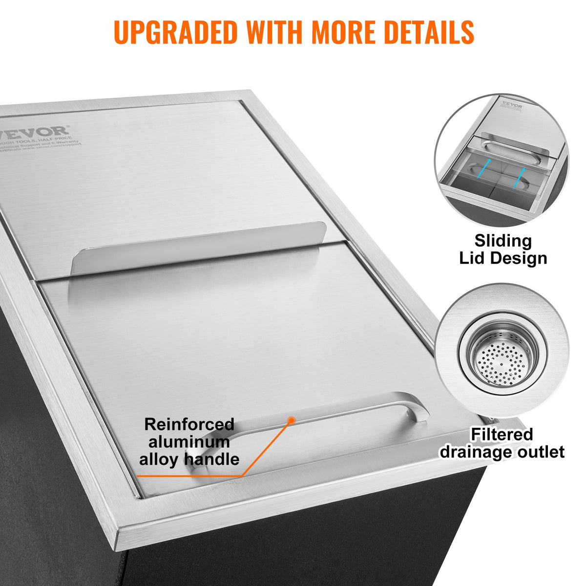 Drop-in Ice Chest 40.9qt Stainless Steel Cooler with Sliding Cover & Drain