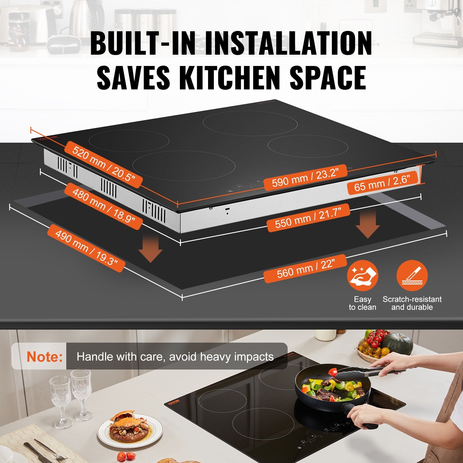 24" 4-Burner Electric Cooktop 6000W Ceramic Top Touch Control Child Lock